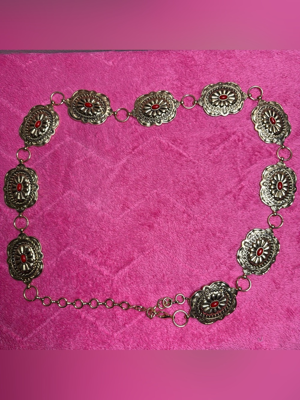 Silver Tone Red Accent Concho Belt - Women adjustable